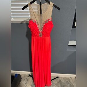 City Triangles Orange Dress with Nude Illusion and Beaded Accents